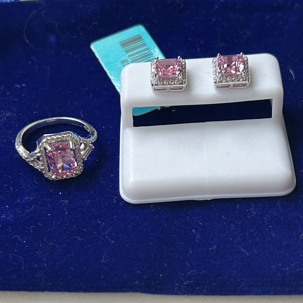 Pink‎ sapphire 925 Sterling Silver Ring and earrings Jewelry Set